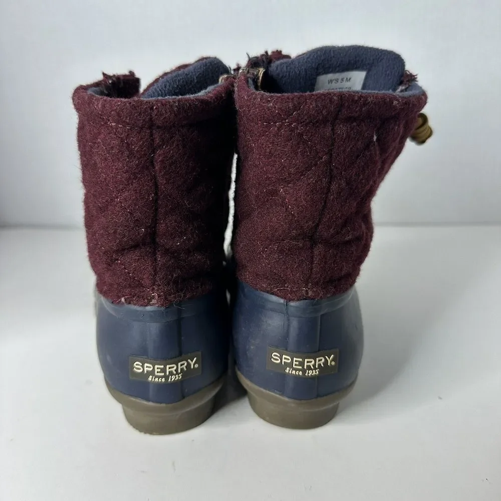 Sperry Boots Womens Berry Wine Saltwater Quilted Rain Duck Waterproof Size‎ 5